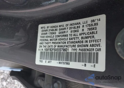 2014 Honda Civic Lx z USA, uszkodzony, nr VIN 19XFB2F5XEE079601